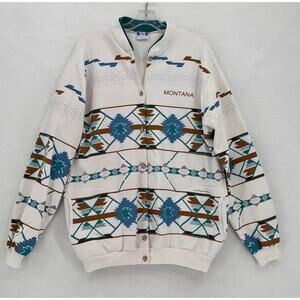 Vintage 90s Art Unlimited AU Mens White Montana Aztec Print Sweatshirt Sz XL